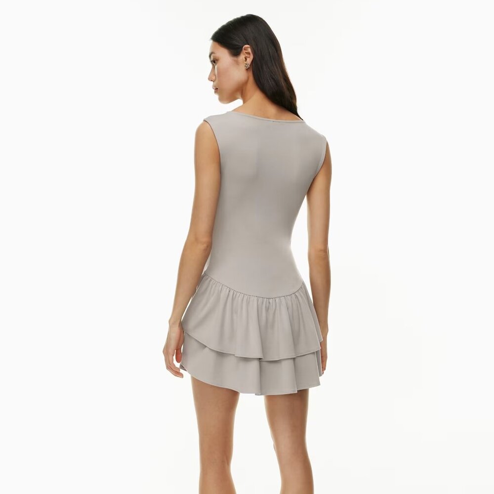 Aritzia Sleeveless Tiered Mini Dress in Light Taupe - Picture 7 of 9